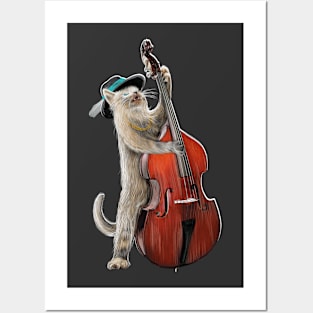 Stand-Up Bass Cat Musician Posters and Art